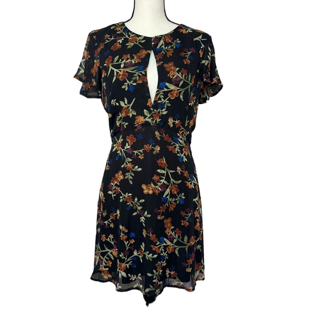 NWT GB Dress Women's Medium Flare Above Knee A-Line Zip Up Black‎ Short Sleeve